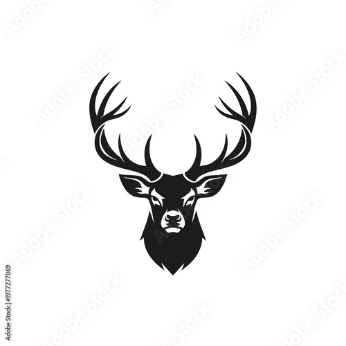 Majestic Stag Head Logo in Black Tribal Vector Style Isolated on Light Background