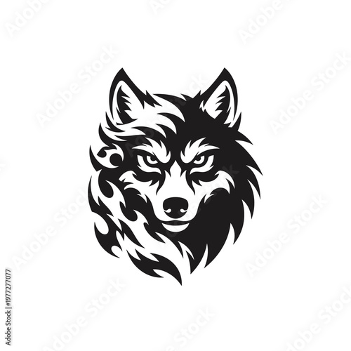 Fierce Wolf Head Logo in Black Tribal Vector Style Isolated on Light Background