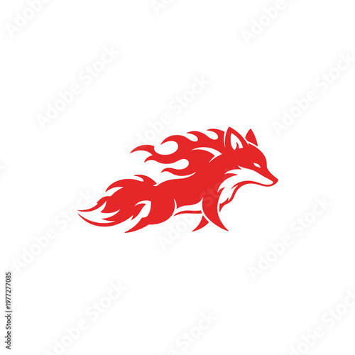 Red Fox Flame Logo in Abstract Tribal Vector Style Isolated on Light Background