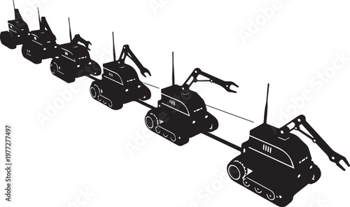 Black excavator, construction vehicles, heavy equipment, industrial machines, silhouette icons