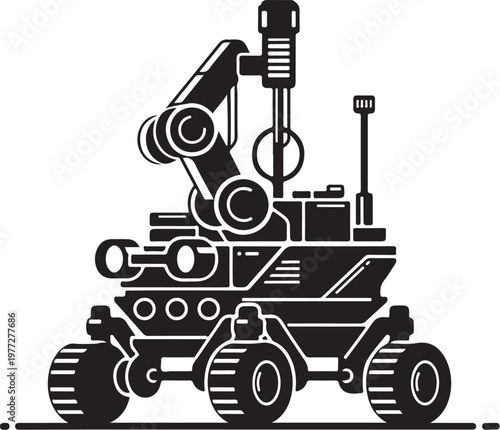 Robotic Mars Rover, Space Exploration Vehicle, Black Vector Illustration, Robot Design Element