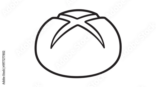 Bread roll icon with criss-cross score lines on top, simple outline graphic symbol for baked goods. featuring bun, pastry, food with bakery and