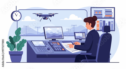 Man Operating Drone Control Station.