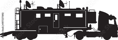 Black, vector truck, mobile command center, emergency response vehicle, silhouette