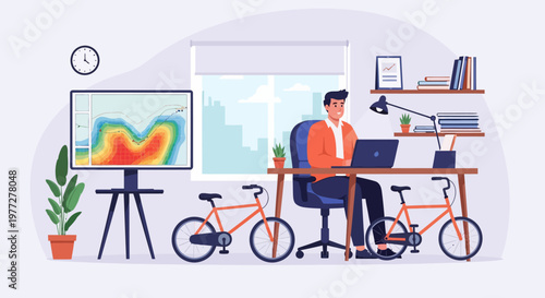 Man Working on Laptop at Desk.