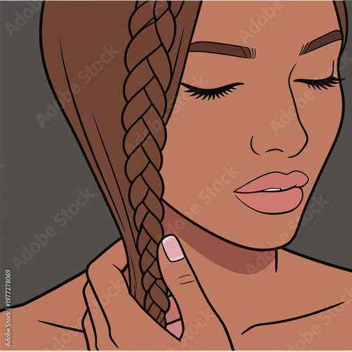 Woman with Braid Hairstyle in Fashion Illustration
