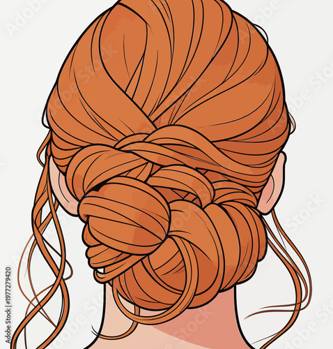 Red-haired woman with braided bun hairstyle