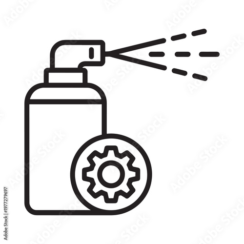 A simple line drawing depicts an aerosol spray can with a gear symbol