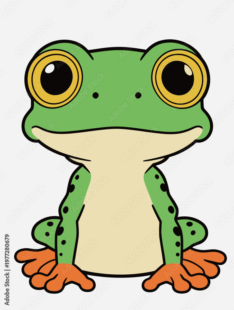 Fototapeta premium Cute Green Cartoon Frog with Big Eyes