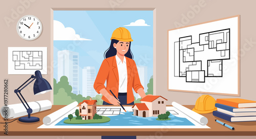 Female Architect Working on Building Design.
