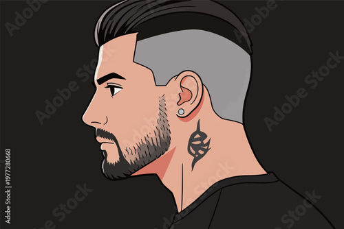 Stylish Man with Modern Haircut and Tattoo
