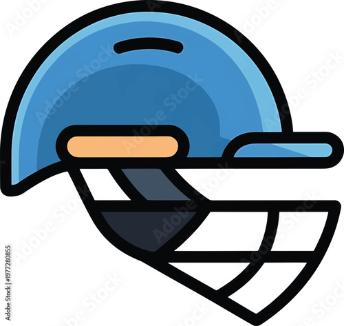 A colorful simplified illustration of a cricket helmet on a white background