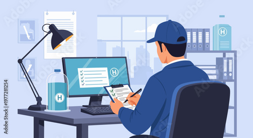 Man Working on Computer and Mobile.