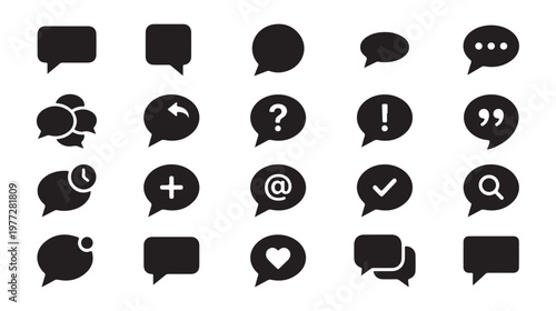 Collection of Speech Bubble Icons Representing Communication and Conversation