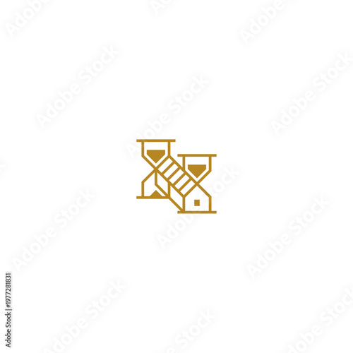 House made of two hourglasses, logo on white background.