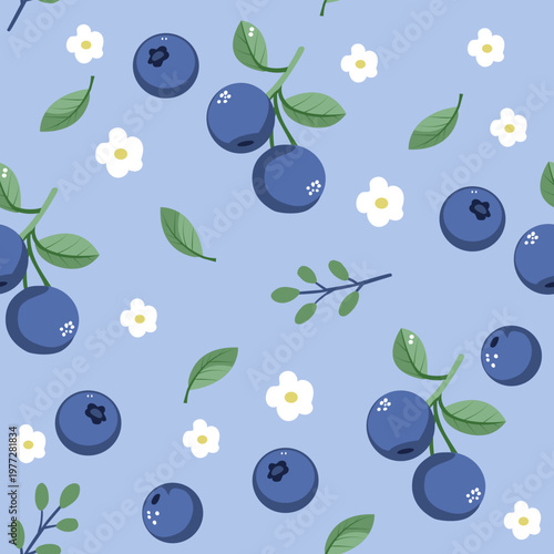 blue berries with flowers vector pattern, seamless pattern.all over print, nature,fruits .