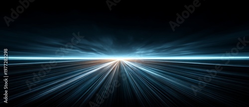 Abstract Futuristic Light Trail in Blue and Black
