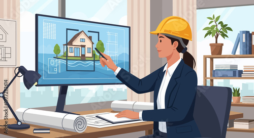 Woman Architect Working on Computer Design.