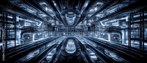 Futuristic Industrial Facility with Pipes and Machinery