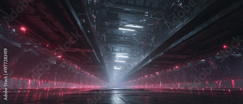Futuristic Industrial Corridor with Red Lighting