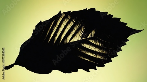 Clean Lines and Subtle Shadows in Kratom Leaf Silhouette, Smooth Green Gradient Background, Minimalist Botanical Art Composition