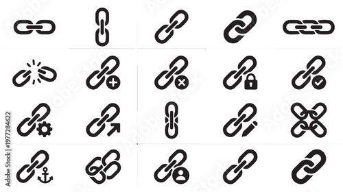 A Collection of Link and Chain Icons Representing Connectivity, Security, and Relationships