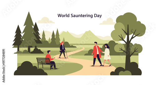 People saunter leisurely through a scenic park on World Sauntering Day