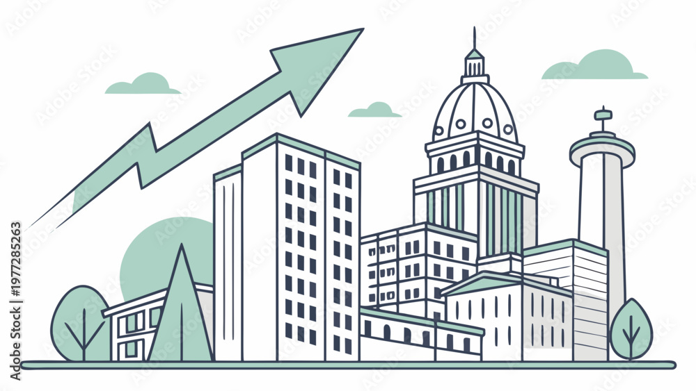 Fototapeta premium City Skyline Growth Arrow Flat Vector