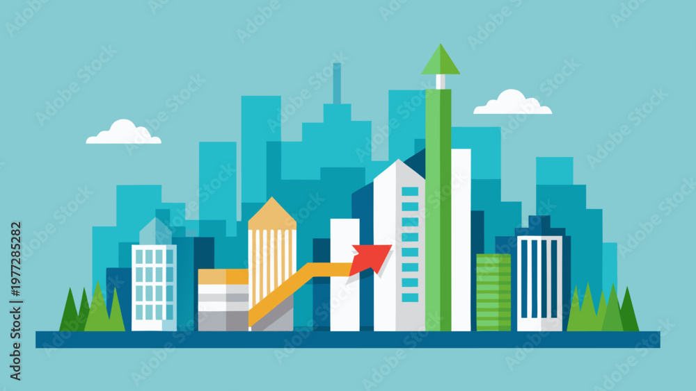 Obraz premium City Skyline Growth Arrow Flat Vector