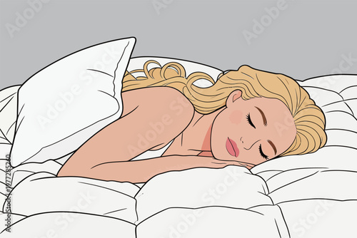 Blonde Woman Sleeping in Bed with White Bedding