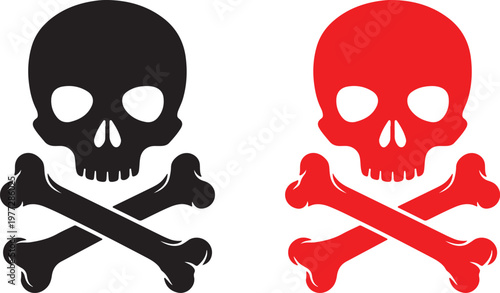 A bold black silhouette of a human skull and crossbones, representing danger, poison, hazard, warning, death, and piracy on a clean white background design.