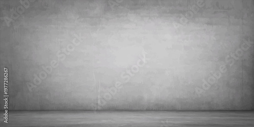 Empty dark interior room featuring a textured grunge gray concrete wall and floor backdrop with an aged vintage cement stone pattern design