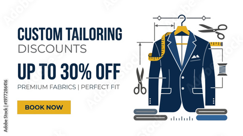 Custom Tailoring Discount Banner with Blue Blazer