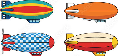 Airship Blimp Illustration Set with Vintage Zeppelin Designs for Aviation Travel Advertising and Flying Balloon Transport Collection