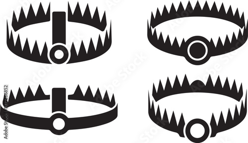 Bear Trap Set Icon Collection, Hunting and Survival Trap Illustration Pack.
