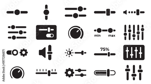 A comprehensive collection of user interface icons for various settings, adjustments, and control elements, perfect for modern web and app design projects