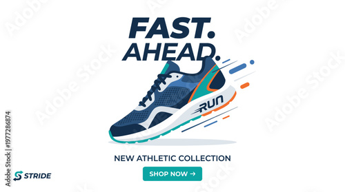 Athletic Shoe Advertisement with 'Fast. Ahead.' Text