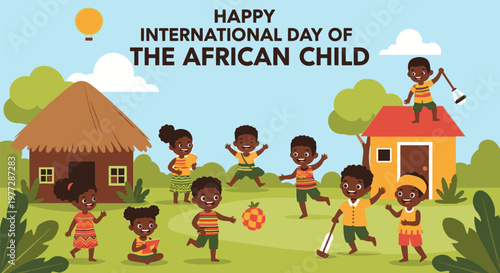 Children celebrate International Day of the African Child in a village