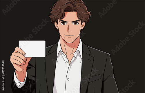 Stylish Businessman Holding White Business Card