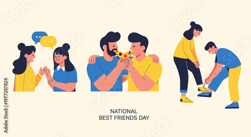 People celebrating National Best Friends Day with joyful interactions outdoors on a sunny day