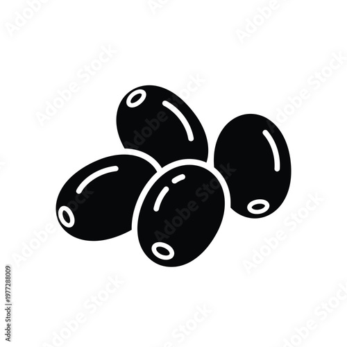 Black Silhouette of Five Olives on White Background