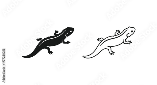 Lizard icons, black and white lizard silhouettes, reptile vector graphics, animal icons