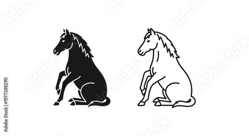 Horse icons, black and white horse silhouettes, vector horse illustrations, equine graphics
