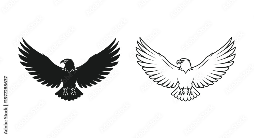 Fototapeta premium Dove, bird, icon, logo, symbol, black, white, vector graphics, 2 illustrations