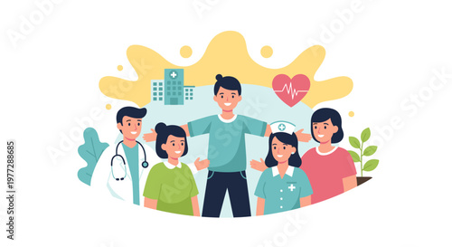 Family celebrates wellness with doctor at community health event outdoors