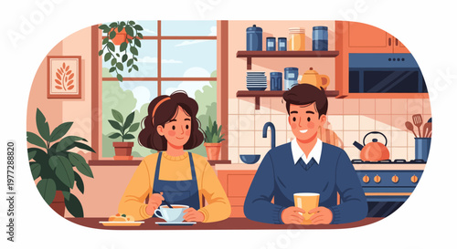 Couple Enjoying Coffee Together in Kitchen.