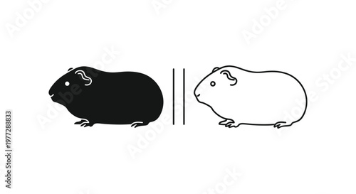Guinea pig icons, black and white, vector illustrations, pet animals