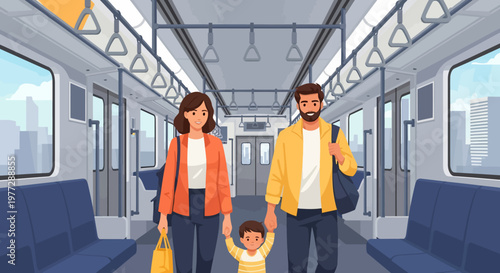 Family Commuting Together on Train Journey.