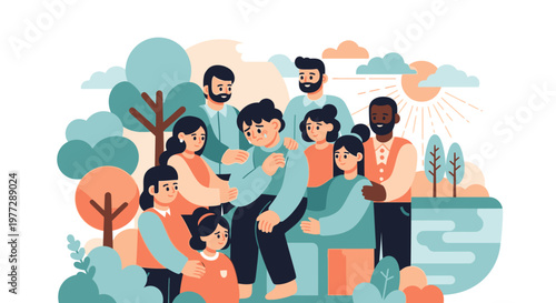 A group of diverse people sitting together outdoors in a park enjoying each other.