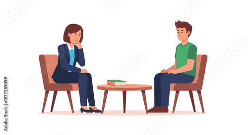 Woman and man in a meeting discussion or therapy session illustration